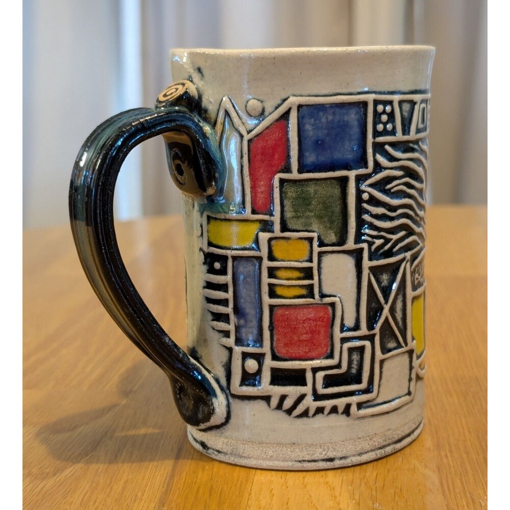 Pottery Mug Abstract Handmade Signed by Artist - Colorful!